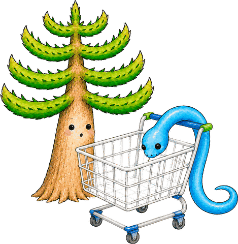 Pehuén y Vilu con un carro de compras vacío